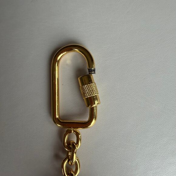 FENDI Mens Timeless Iconic Striped Leather Gold Tone Key Chain MINT - Picture 4 of 5